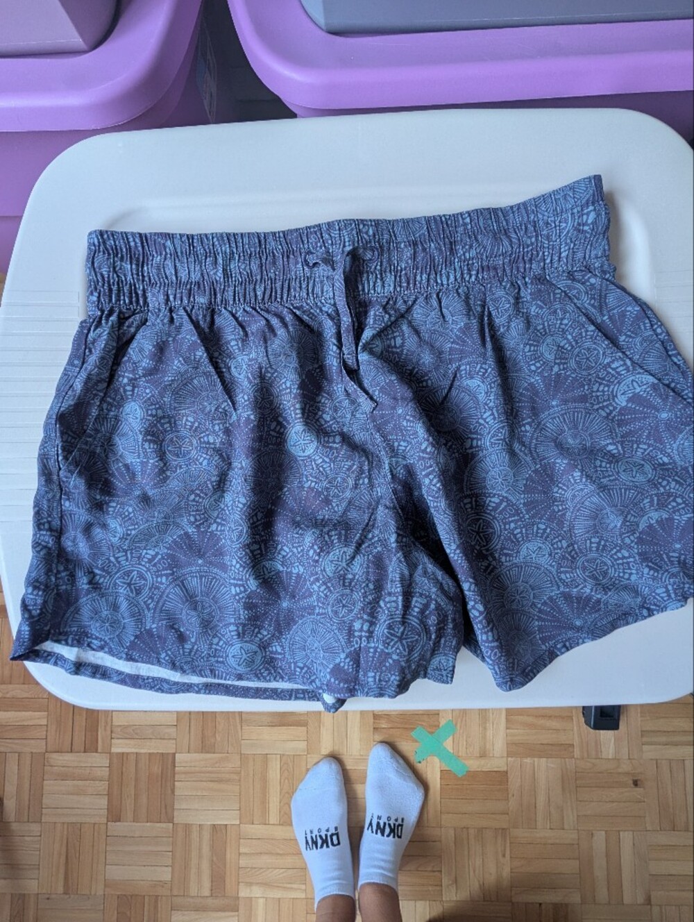 Navy Blue  Print Elastic-Waist Athletic Shorts